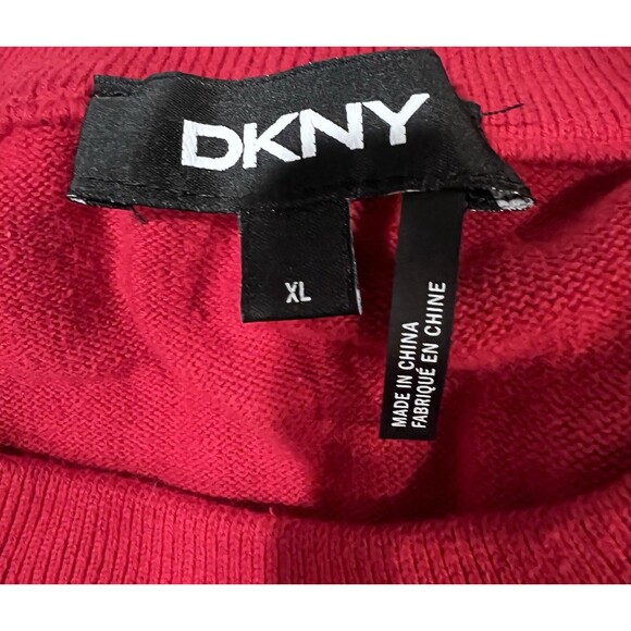 DKNY Womens Metallic Sequin Red Long Sleeve Cotton Sweater Size XL - Picture 6 of 7